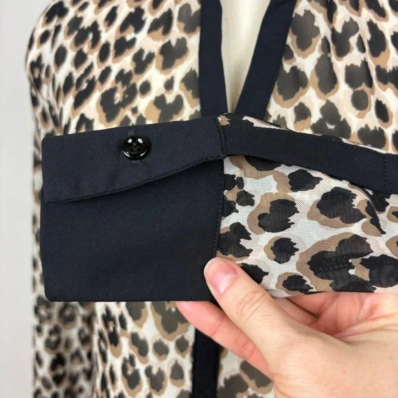 Anatomie Gem Mesh Leopard Print Blouse Size S Collar Long Sleeves Y-Neck Travel - Picture 6 of 14